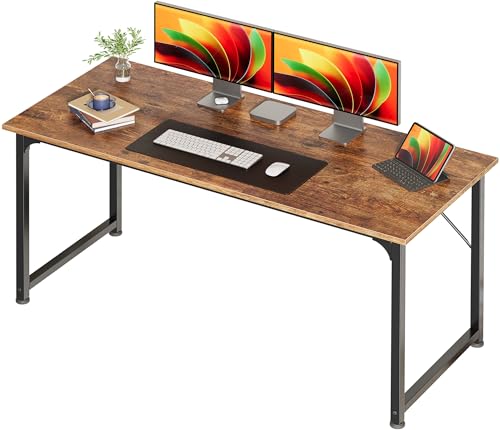 Huuger Computer Desk, 55 Inch Home Office Desk, Gaming Writing Work from Home Study Desk, Large Legroom, Sturdy Metal Frame, Modern Simple, Rustic Brown - color: Rustic Brown, size: 54inch
