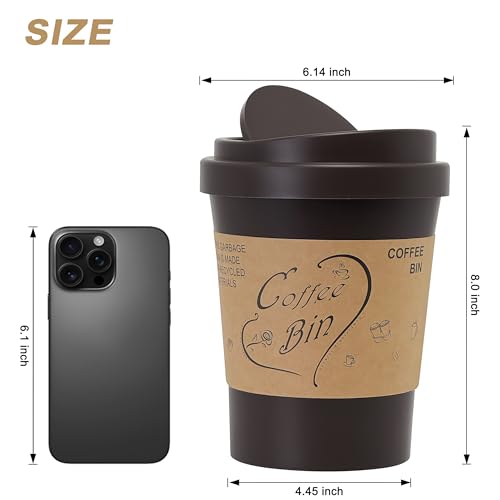Soddeph Plastic Mini Trash Can with Swing-Top Lid, 0.9 Gallon Desktop Waste Bin for Coffee Table, Office, Small Countertop Wastebasket for Counter, Vanit (Coffee, Small) - color: Coffee