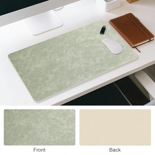 Imitation Crazy Horse Leather Desk Mat - Waterproof Desk Pad - Ideal for Large Mouse Pad and Desk Mats on Top of Desks (Light Green+White, 33"*13") - color: Light Green+white, size: 33" x 13"