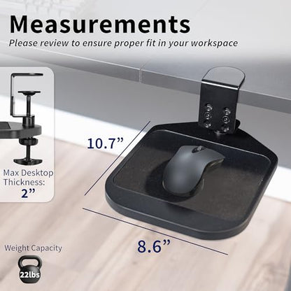 VIVO Black Clamp-on Mouse Pad Holder Platform, MOUNT-MS01B | Wooden Adjustable Under Desk 360° Rotating Tray Rest Extension Attachment, Fits up to 2 inch Desktops