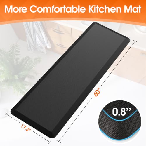4/5 Inch Thicker Kitchen Mat, Cushioned Thick Floor Comfort Mat, with Non-Slip Bottom, Water & Stain Resistant, Easy Clean Standing Desk Mat for Kitchen, Sink, Office (17.3"x60"x0.8", Black) - color: Black, size: 60"L x 17.3"W x 0.8"Th