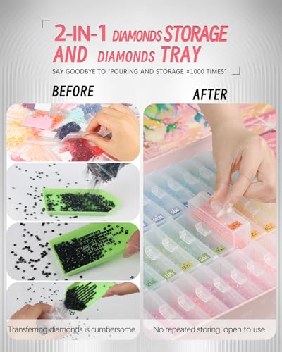 forever young 45pcs Diamond Painting Storage Containers Trays, Diamond Art Accessories Diamond Painting Trays with Lids, 2-in-1 Storage, Bead Storage & Line-Up, Box Package - size: 45pcs Storage set