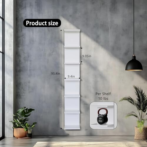 7 Tier Wall Shelves with Led Light, Lack Wall Shelf Unit, Vertical Shelf with Remonte Control,White Shelves - color: 7 Tier White