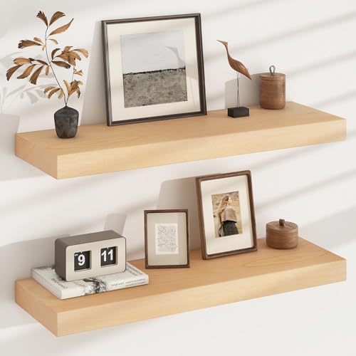 Floating Shelves for Wall, USA-Sourced Beech Wood 30 Inch Wall Shelves Set of 2, Natural Wooden Mounted Picture Ledge Shelf, Nursery Book Storage Shelf Kids Bookshelf Display, Shelf for Bathroom - color: Usa-sourced Beech Wood, size: 30''W, 2Packs