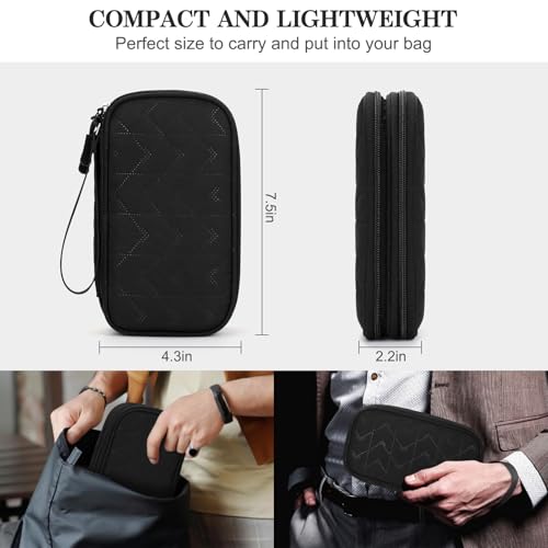 FYY Travel Organizer Pouch Electronic Accessories Carry Case Portable Waterproof Double Layers All-in-One Storage Bag for Cable, Cord, Charger, Phone, Pattern Black - color: Black-Pattern, style: Small