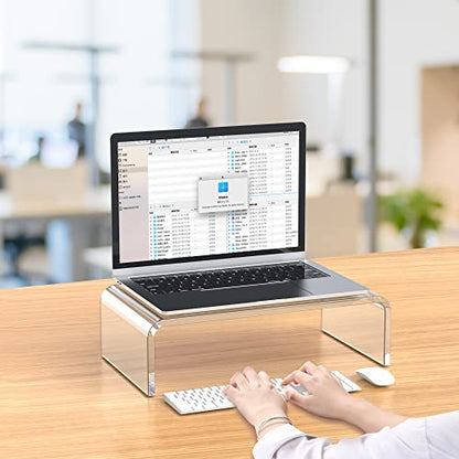 Acrylic Monitor Stand Riser Clear Laptop Stand Riser L15 xW7.5 xH4 | PC Holder, Compatible with All Notebooks and Monitor, Decoration for Office & Home,White Aesthetic Design, Office Supplies - size: 15''