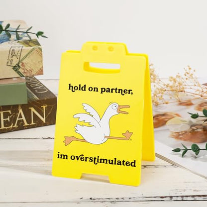 Funny Goose Desk Sign - Chaotic "Overstimulated" Meme Humor Office Decor, Gag Gift for Coworkers & Gamers, ADHD Anxiety Sensory Overload Warning Sign - style: Funny Goose