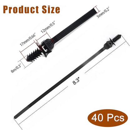 Nylon Push Mount Cable Zip Tie, 8.3" Heavy Duty Nylon Push Mount Self Locking Assortment for Indoor Wire Tying- Black 8.3x0.2inch 40 Pack - size: 8.3x0.2inch (40Pcs)