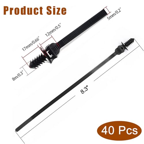 Nylon Push Mount Cable Zip Tie, 8.3" Heavy Duty Nylon Push Mount Self Locking Assortment for Indoor Wire Tying- Black 8.3x0.2inch 40 Pack - size: 8.3x0.2inch (40Pcs)