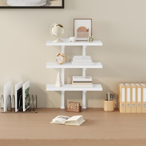 MAHANCRIS Clamp On Desk Organizer, 3-Tier Desktop Bookshelf, Adjustable Desk Storage Shelf, Metal Frame, for Office, Study and Game Room, White DSWT3601 - color: White, size: 3-Tier
