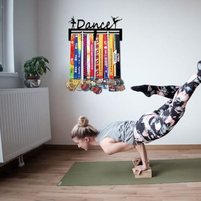 Resama Medal Hanger Holder Display Wall Rack Frame Shelf-Medal Hanger Awards Ribbon Soccer,Gymnastics,Holder Display Rack for 60 Medals - color: Dance