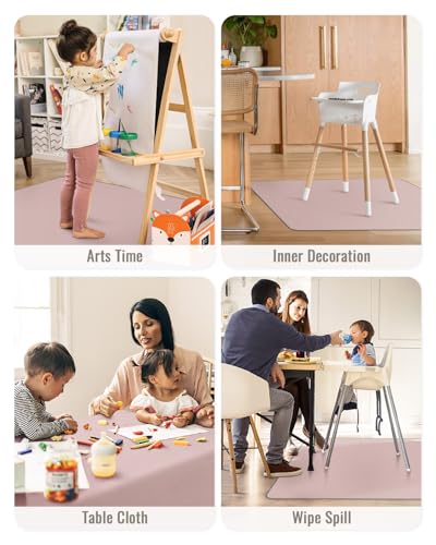 Blissful Diary Baby Splat Mat for Under High Chair, 50.4 x 50.4 Inch Wipeable Splash Mat, Waterproof and Washable, Anti-Slip Floor Protector, Blush Pink - color: Blush Pink