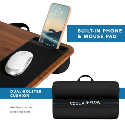 LAPGEAR Home Office Lap Desk with Device Ledge, Mouse Pad, and Phone Holder - Espresso Woodgrain - Fits up to 15.6 Inch Laptops - Style No. 91575 - color: Espresso Woodgrain, size: Home Office W/Device Ledge