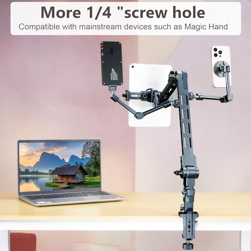 Metal Magic Arm Camera Stand, Gooseneck 360 ° rotating bracket，Flexible adjustment，5KG/11lb Load Capacity，Compatible with Phone/iPad Stand, Suitable for Kitchen/Bedside/Desk Video and Photog