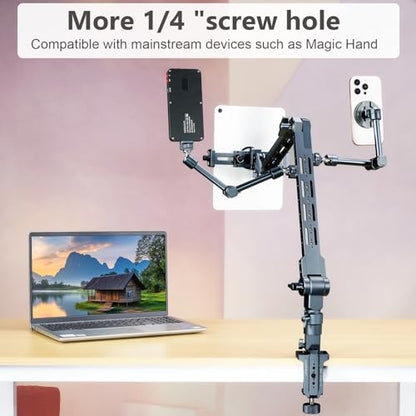 Metal Magic Arm Camera Stand, Gooseneck 360 ° rotating bracket，Flexible adjustment，5KG/11lb Load Capacity，Compatible with Phone/iPad Stand, Suitable for Kitchen/Bedside/Desk Video and Photog