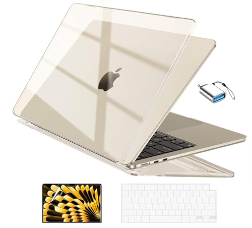 EooCoo Compatible with MacBook Air 13 inch Case M5 2026-2022 M4 M3 M2 Model A3449 A3240 A3113 A2681, Mac Air 13.6 inch Hard Shell & Keyboard Cover & Screen Film & Type-C, Crystal Starlight - color: Crystal Starlight