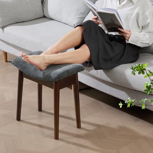 Royal Windsor Vanity Stool with Saddle Cushion, 18 Inch Makeup Vanity Chair for Living Room, Modern Foot Stool Ottoman Piano Bench,Small Upholstered Bench for Bedroom, Dark Grey - color: 10.2"d Dark Grey+walnut