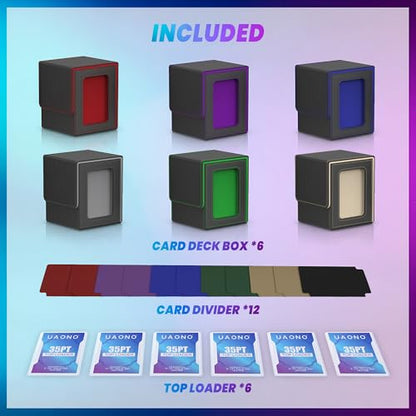 UAONO 6 Pack MTG Commander Deck Box, Independent Commander Display, Fits 600 Double-Sleeved Cards, Magnetic Deck Case for Magic the Gathering TCG, 12 Dividers & 6 Top Loaders (6 Color) - color: 6 Pack - 6 Colors