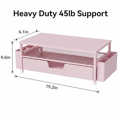 ECOLOVI Desk Organizer and Accessories, 2-Tier Computer Monitor Stand Rise with Storage Drawer & 2 Pen Holders, Laptop & Printer Stand for Desktop, Workspace Organizers for Office Supplies (Pink) - color: Pink