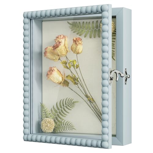Love-KANKEI Shadow Box Frame 8x10,Wood Deep Shadow Box Display Case with Unique Beads Door and Glass Window, Memory Box Gift for Pictures,Medals,Memorabilia,Collections Blue - color: Blue, size: 8x10