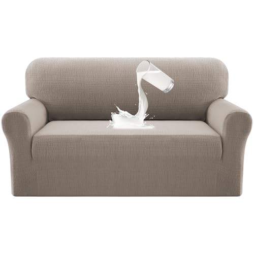 PrinceDeco Waterproof Couch Cover Slipcovers for Sofas,Stretch Loveseat Cover for 2 Seat Couch,Love Seat Sofa Covers Washable Furniture Protector for Kids, Pets (Loveseat Seat Width 38"-46" Sand) - color: Sand, size: 2 Seat (Seat Width 38"-46")