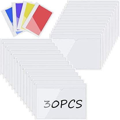 Chinco 30 Pcs Self Adhesive Pockets, Bin Labels for Storage Bins, Clear Pocket Label Sleeves, Plastic Index Card Holder with Top Open for Organizing Bins Box Drawer(9.9 x 7 Inches) - size: 9.9 x 7 Inches