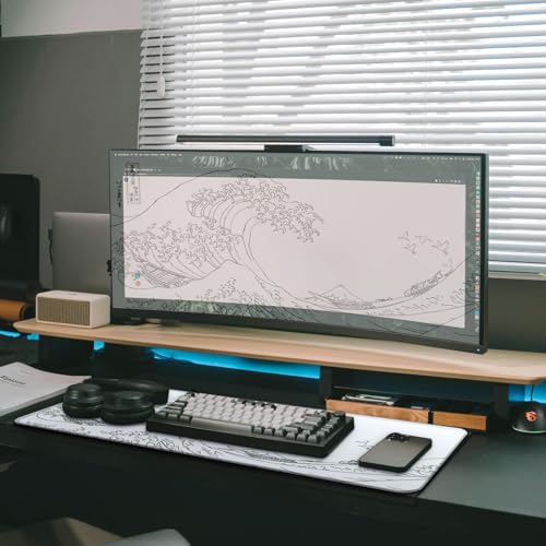 Gaming Mouse Pad, Large 31.5 x 11.8 inches Mousepad, Long Keyboard Pad, Cute Mouse Mat for Computer with Stitched Edges and Non-Slip Base (Japanese Grey White Wave) - color: Japanese White Wave