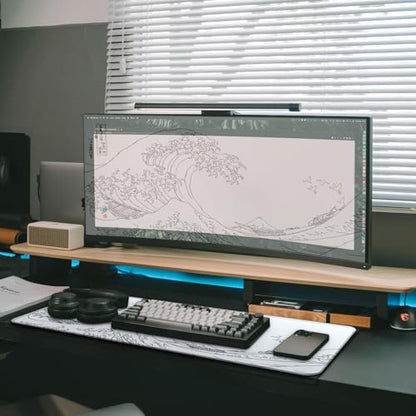 Gaming Mouse Pad, Large 31.5 x 11.8 inches Mousepad, Long Keyboard Pad, Cute Mouse Mat for Computer with Stitched Edges and Non-Slip Base (Japanese Grey White Wave) - color: Japanese White Wave