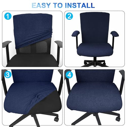 Tallew 4 Pcs Office Chair Covers Set Computer Universal Protective Stretchable Chair Seat Covers Desk Armrest Slipcovers Pads Office Cushion Backrest for Rotating (XL,Navy) - color: Navy Blue