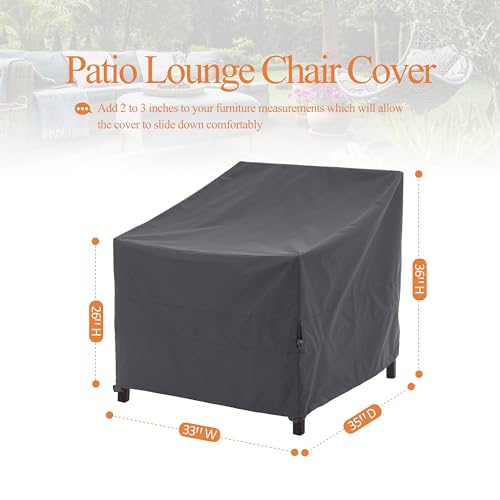 WJ-X3 Patio Chair Cover, Outdoor Lounge Cover, Heavy Duty, Waterproof Lawn Patio Chair Covers, 33W x 35D x 36H, Grey, 2-Pack - color: Gray, size: 33W x 35D x 36H, 2-Pack, Lounge Chair