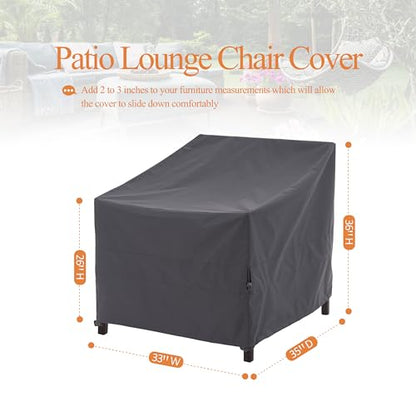 WJ-X3 Patio Chair Cover, Outdoor Lounge Cover, Heavy Duty, Waterproof Lawn Patio Chair Covers, 33W x 35D x 36H, Grey, 2-Pack - color: Gray, size: 33W x 35D x 36H, 2-Pack, Lounge Chair