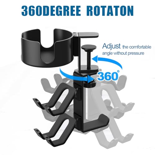 Cup Holder for Desk - Under Desk Cup Holder for Gaming,Controller Holder,360° Rotating Controller Headphone Holder