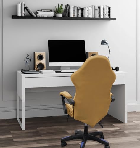 Gaming Chair Cover Set with Armrest Covers, Stretch Ruffled Slipcover for Racing Office Computer Reclining Chairs (Camel) - color: Camel