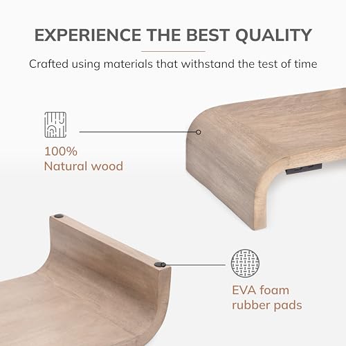 Anji Mountain Wood Monitor Stand Riser Desk Desktop Organizer Table for Home, Office Workspace, Laptop Riser, Ergonomic Design Stand for Gaming Setup, with Power Source, Biscotti - color: Biscotti, size: Basic Stand With USB Ports