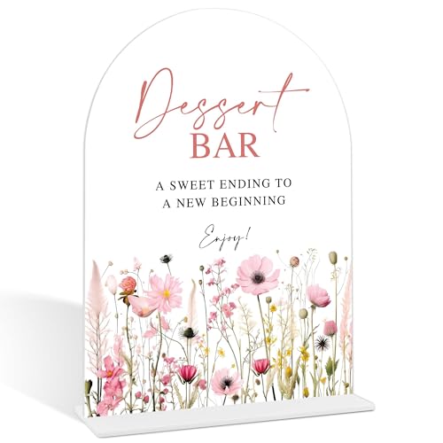 Pink Flower Dessert Bar Sign for Wedding Reception, Dessert Table Decor, Bridal Shower Centerpieces For Tables, Wedding Reception Decorations, Acrylic Arch Bridal Shower Sign With Base-6 - color: Dessert Bar06
