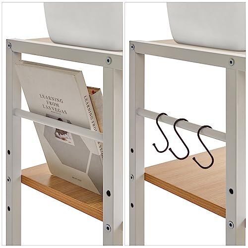 YMYNY Mobile Printer Stand, 3-Tier Printer Cart with Adjustable Storage Shelf and 6 S-Hooks, Tall Printer Table for Home Office, for Computer Tower Stand, Shredder, CPU Stand, Natural, UHPT002N - color: Natural-3 Tiers