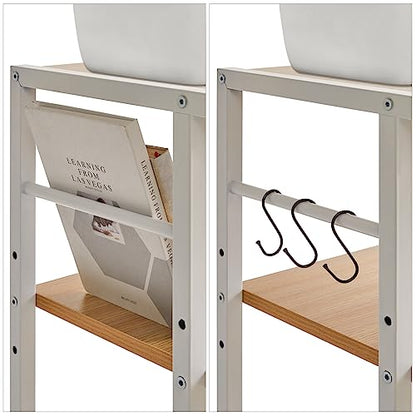 YMYNY Mobile Printer Stand, 3-Tier Printer Cart with Adjustable Storage Shelf and 6 S-Hooks, Tall Printer Table for Home Office, for Computer Tower Stand, Shredder, CPU Stand, Natural, UHPT002N - color: Natural-3 Tiers