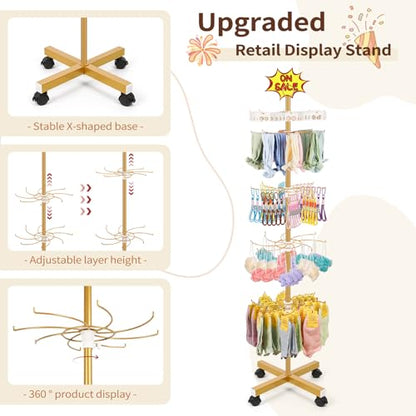 Flenpptly Retail Display Stand, 5-Tier Rotating Display Rack for Store Display, Movable and Adjustable Spinning Display Stand for Earrings, Jewelry, Keychains, Socks Display (Gold) - color: Gold