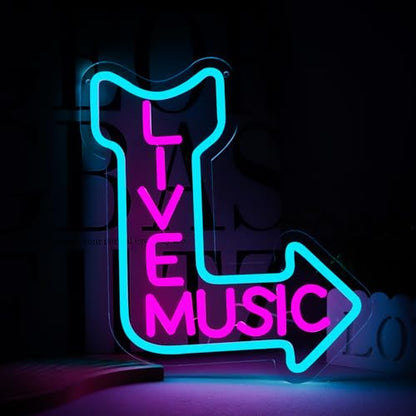 Live Music Neon Signs, LED Neon Light for Wall Decor,Neon Sign for Music Studio Light up Sign for Wall Art Beer,Bar,Music Studio,Bedroom,Party,Club - style: live music