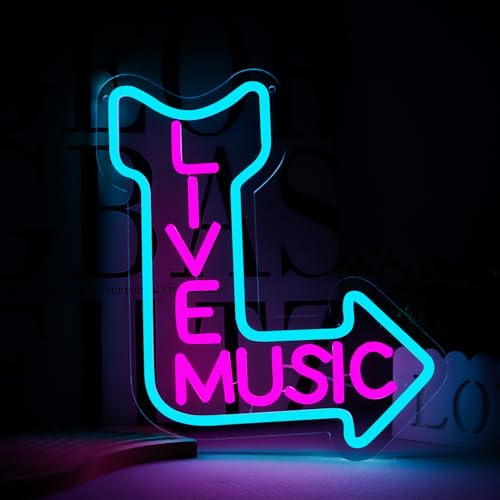 Live Music Neon Signs, LED Neon Light for Wall Decor,Neon Sign for Music Studio Light up Sign for Wall Art Beer,Bar,Music Studio,Bedroom,Party,Club - style: live music