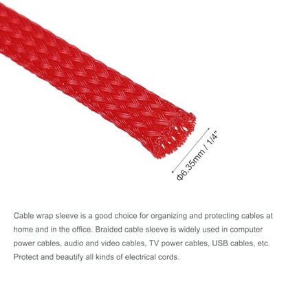 uxcell Expandable Sleeving, 1/4-inch 100ft Cable Sleeve, Red - color: Red, size: 1/4" x 100 Ft