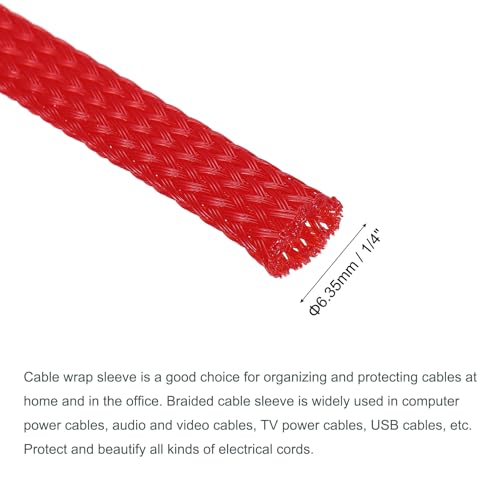 uxcell Expandable Sleeving, 1/4-inch 100ft Cable Sleeve, Red - color: Red, size: 1/4" x 100 Ft