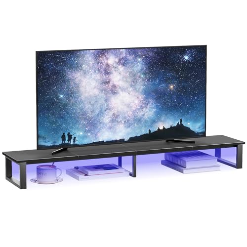 aboxoo 45" TV Riser with Light for 32-60 inch TV, TV Riser Stand Shelf, Tabletop TV Stand Riser, Computer Monitor Table for Home Living Room, Study Office (Black) - color: Light, size: 45 inch