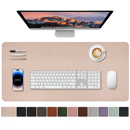 Large Gaming Desk Pad with Stitched Edges - 2mm Thickness Leather Mouse Mat, Non-Slip Base Desk Mat for Office/Home 31.5"x 15.7" L Beige - color: Beige, size: 31.5" x 15.7"