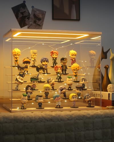 Clear Acrylic Display Case with Light , 6 Tier Display Box Stand Assembly Dustproof Protection Showcase for Collectibles Action Figures (6 Tier L 19.7*12.6*16.5in；50×32×42cm) - color: Wood with light, size: 6 Tier L 19.7*12.6*16.5in；50×32×42cm