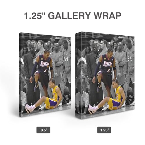 NBA Canvas Wall Art Decor - Allen Iverson Step Over Tyronn Lue Iconic Moment, 76ers vs Lakers Basketball Poster, Black and White Sports Artwork for Home or Game Room Wall Decor 12X16 - color: Allen Iverson, size: 12"L x 16"W