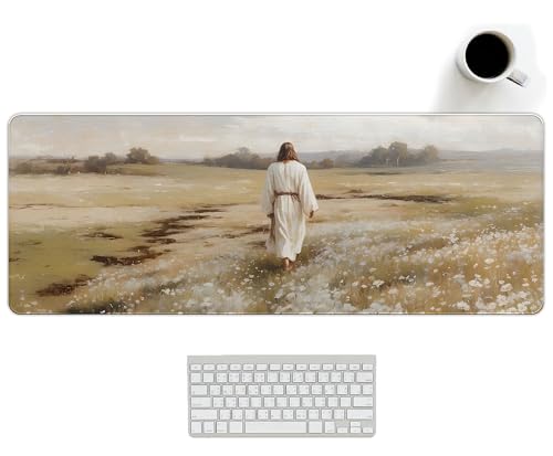 Christian Mouse Pad Jesus and Flroal Desk Mat Religious Large Computer Mouse Pad for Desk, Jesus XL Long Aesthetic Desktop Mats for Office Christian Gifts for Women 31.5x11.8 - color: Christian Jesus and Flroal, size: 31.5L x 11.8W inches
