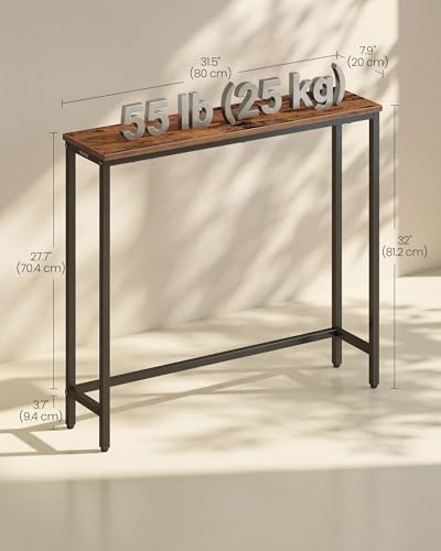 VASAGLE BARNET Collection - Console Table, Thin Narrow Entryway Doorway Table, One Piece Top, for Hallway Bedroom, Steel Frame, Modern, 1 Tier, Rustic Brown and Ink Black ULNT035KD01S - color: Rustic Brown + Ink Black, size: 1 Tier (7.9"D x 31.5"W x 32"H)