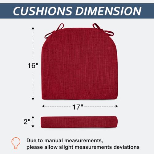 Basic Beyond Chair Cushions for Dining Chairs with Ties and Removable Cover, 2" Thick Seat Cushions for Kitchen Chairs, Set of 4, 17" x 16", Red - color: Red, size: 17"x16"x2"(Pack of 4)