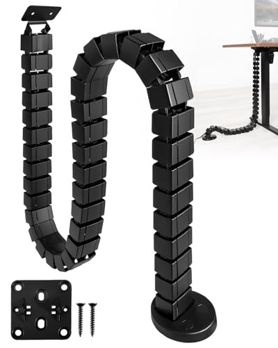 Under Desk Cable Management Kit Fit for Sit Stand Desk Cable Management, Screw Fixation Adjustable Length Cable Management Spinal, Flexible Chain Raceway Cable Management